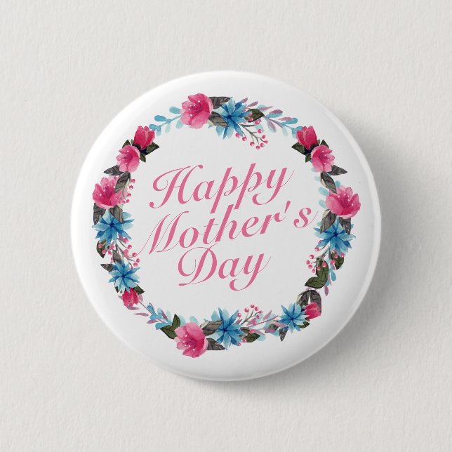 Elegant Happy Mother's Day Floral Wreath Button (Vorderseite)