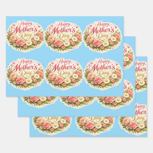 Elegant happy Mother's Day floral wreath Geschenkpapier Set (Set)