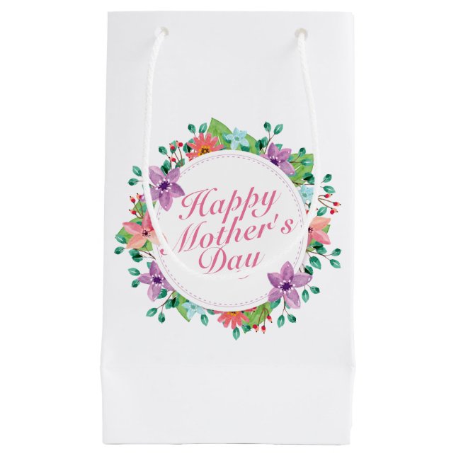 Elegant Happy Mother's Day Floral Wreath Geschenkt Kleine Geschenktüte (Vorderseite)