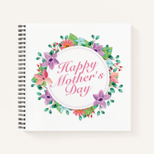 Elegant Happy Mother's Day Floral Wreath Guestbook Notizbuch