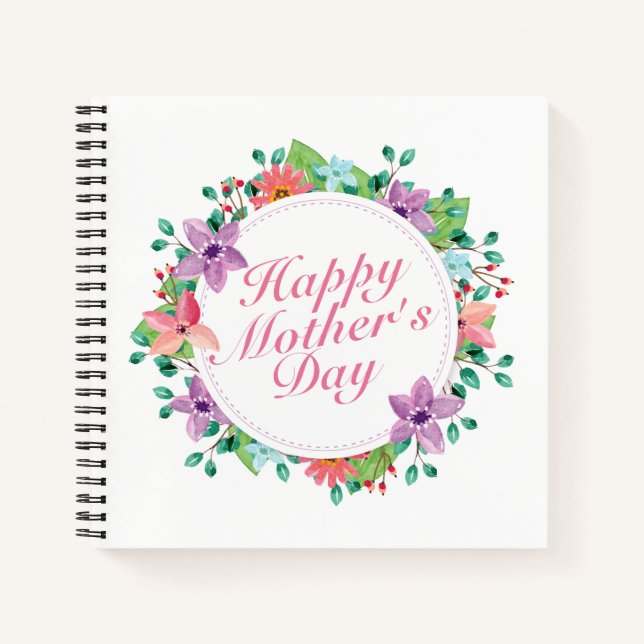 Elegant Happy Mother's Day Floral Wreath Guestbook Notizbuch (Vorderseite)