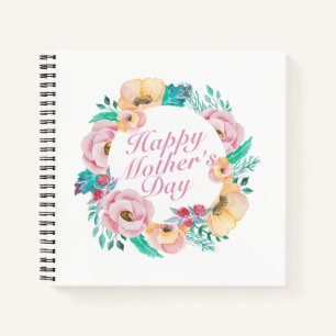 Elegant Happy Mother's Day Floral Wreath Guestbook Notizbuch