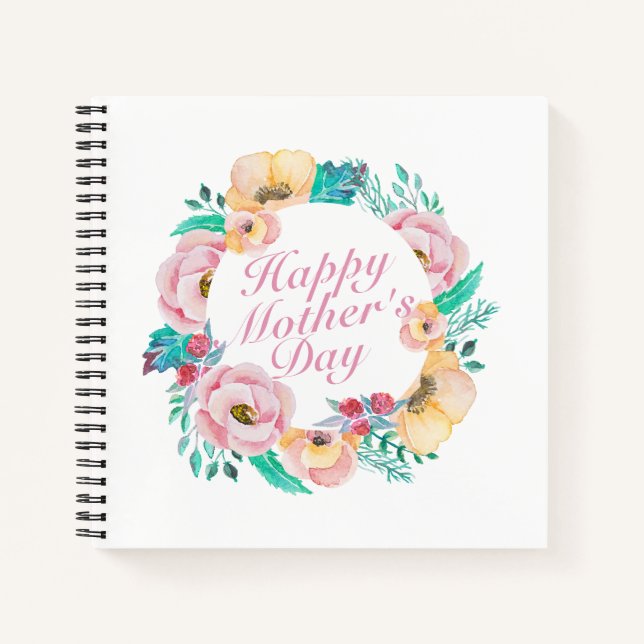 Elegant Happy Mother's Day Floral Wreath Guestbook Notizbuch (Vorderseite)