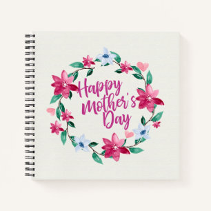 Elegant Happy Mother's Day Floral Wreath Guestbook Notizbuch