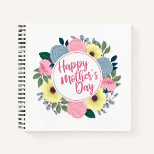 Elegant Happy Mother's Day Floral Wreath Guestbook Notizbuch