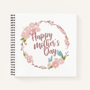 Elegant Happy Mother's Day Floral Wreath Guestbook Notizbuch