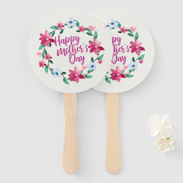 Elegant Happy Mother's Day Floral Wreath Hand Fan Fächer (Vorne und Hinten)
