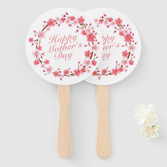 Elegant Happy Mother's Day Floral Wreath Hand Fan Fächer (Vorne und Hinten)