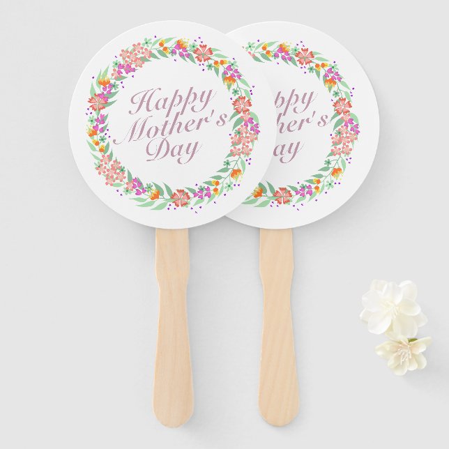 Elegant Happy Mother's Day Floral Wreath Hand Fan Fächer (Vorne und Hinten)