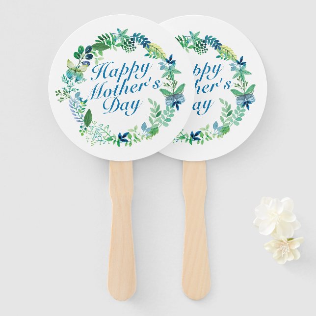 Elegant Happy Mother's Day Floral Wreath Hand Fan Fächer (Vorne und Hinten)