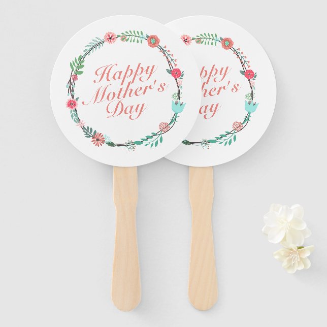 Elegant Happy Mother's Day Floral Wreath Hand Fan Fächer (Vorne und Hinten)