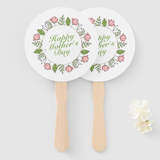 Elegant Happy Mother's Day Floral Wreath Hand Fan Fächer (Vorne und Hinten)