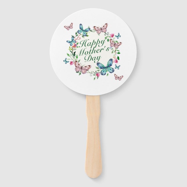 Elegant Happy Mother's Day Floral Wreath Hand Fan Fächer (Vorderseite)