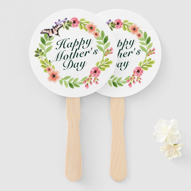 Elegant Happy Mother's Day Floral Wreath Hand Fan Fächer (Vorne und Hinten)