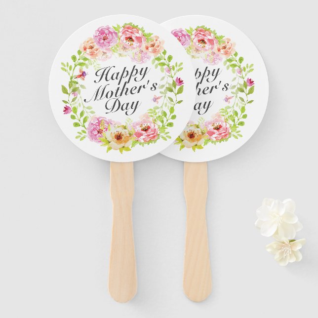 Elegant Happy Mother's Day Floral Wreath Hand Fan Fächer (Vorne und Hinten)