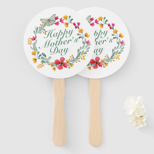 Elegant Happy Mother's Day Floral Wreath Hand Fan Fächer (Vorne und Hinten)