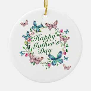 Elegant Happy Mother's Day Floral Wreath Keramik Ornament