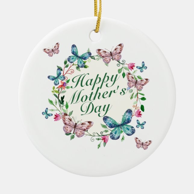 Elegant Happy Mother's Day Floral Wreath Keramik Ornament (Vorne)