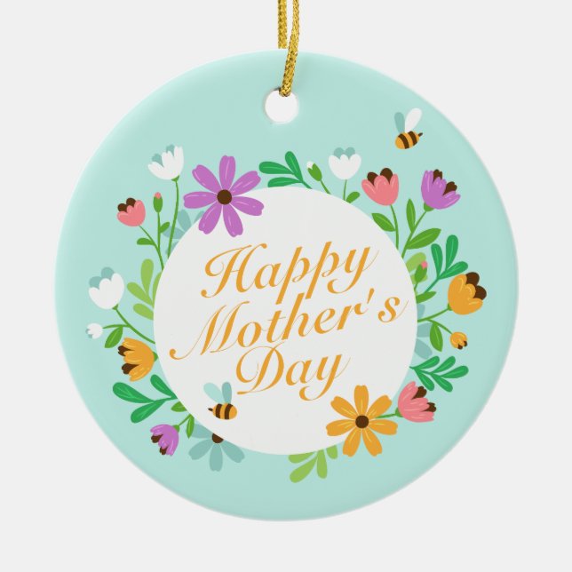 Elegant Happy Mother's Day Floral Wreath Keramik Ornament (Vorne)
