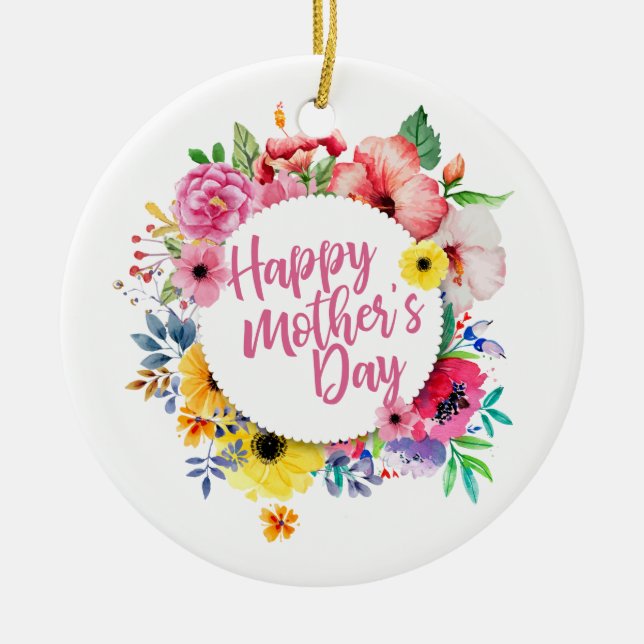 Elegant Happy Mother's Day Floral Wreath Keramik Ornament (Vorne)