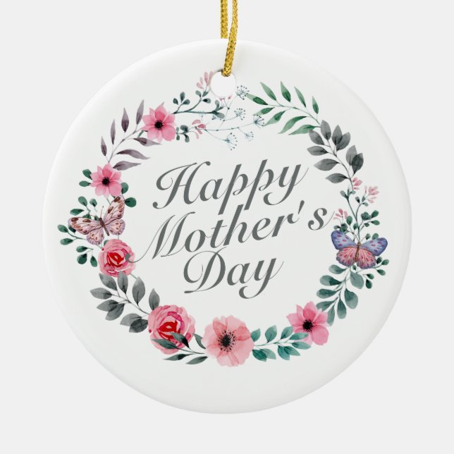 Elegant Happy Mother's Day Floral Wreath Keramik Ornament (Vorne)