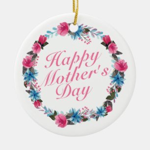 Elegant Happy Mother's Day Floral Wreath Keramik Ornament