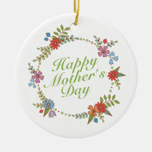 Elegant Happy Mother's Day Floral Wreath Keramik Ornament