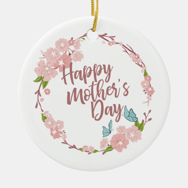 Elegant Happy Mother's Day Floral Wreath Keramik Ornament (Vorne)