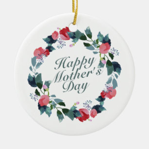 Elegant Happy Mother's Day Floral Wreath Keramik Ornament