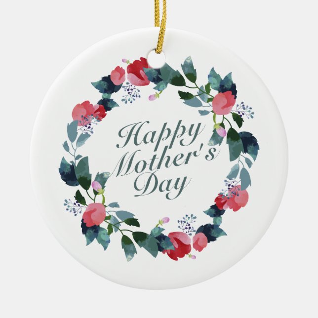 Elegant Happy Mother's Day Floral Wreath Keramik Ornament (Vorne)