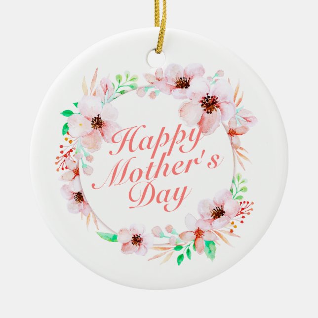 Elegant Happy Mother's Day Floral Wreath Keramik Ornament (Vorne)
