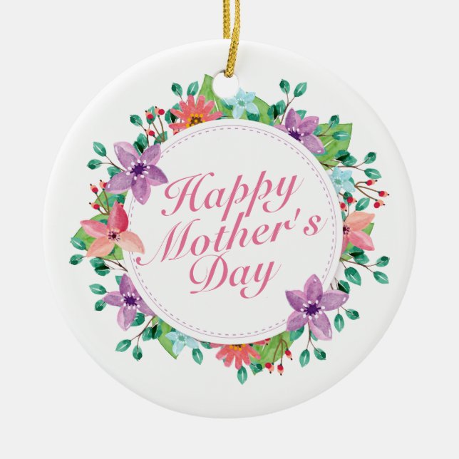 Elegant Happy Mother's Day Floral Wreath Keramik Ornament (Vorne)