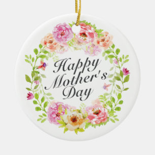 Elegant Happy Mother's Day Floral Wreath Keramikornament
