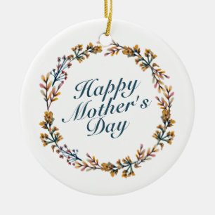 Elegant Happy Mother's Day Floral Wreath Keramikornament