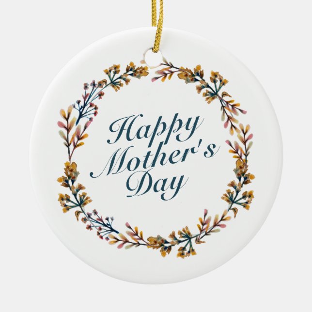 Elegant Happy Mother's Day Floral Wreath Keramikornament (Vorne)