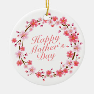 Elegant Happy Mother's Day Floral Wreath Keramikornament