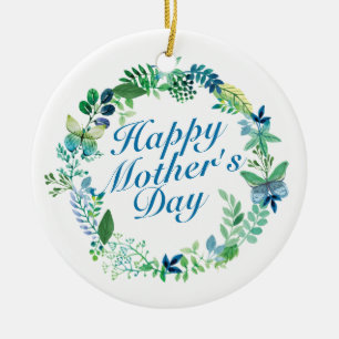 Elegant Happy Mother's Day Floral Wreath Keramikornament
