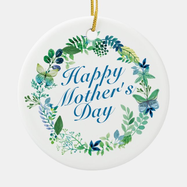 Elegant Happy Mother's Day Floral Wreath Keramikornament (Vorne)