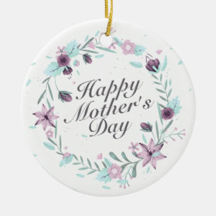 Elegant Happy Mother's Day Floral Wreath Keramikornament