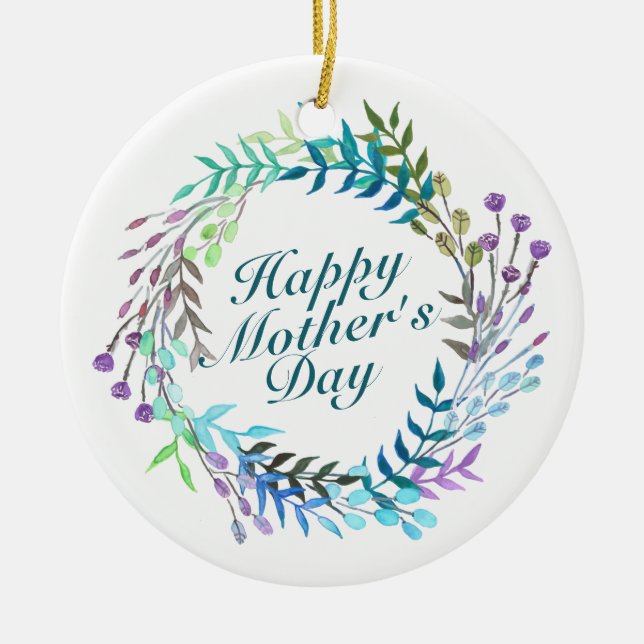 Elegant Happy Mother's Day Floral Wreath Keramikornament (Vorne)
