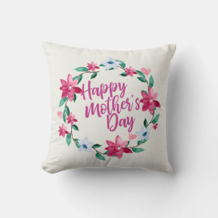 Elegant Happy Mother's Day Floral Wreath Kissen