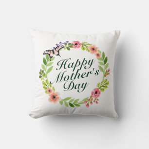 Elegant Happy Mother's Day Floral Wreath   Kissen