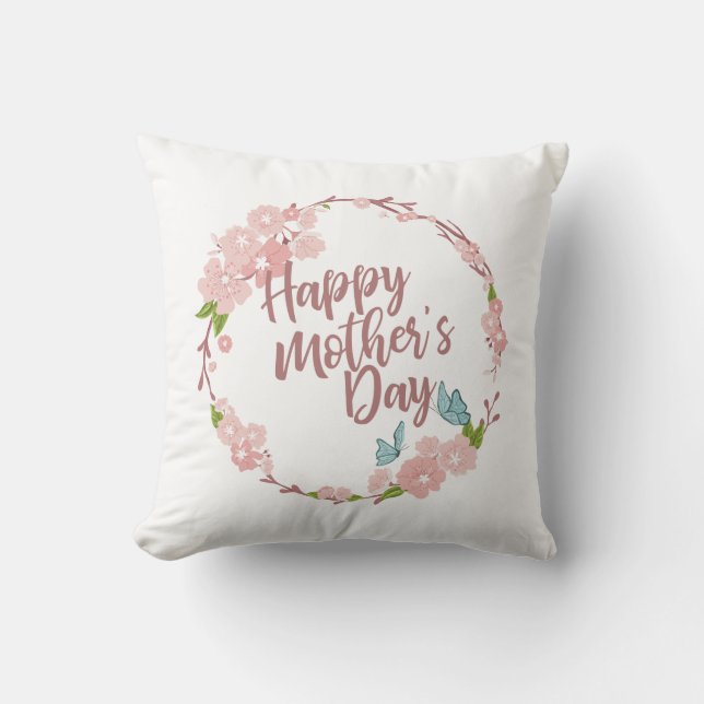 Elegant Happy Mother's Day Floral Wreath | Kissen (Vorderseite)
