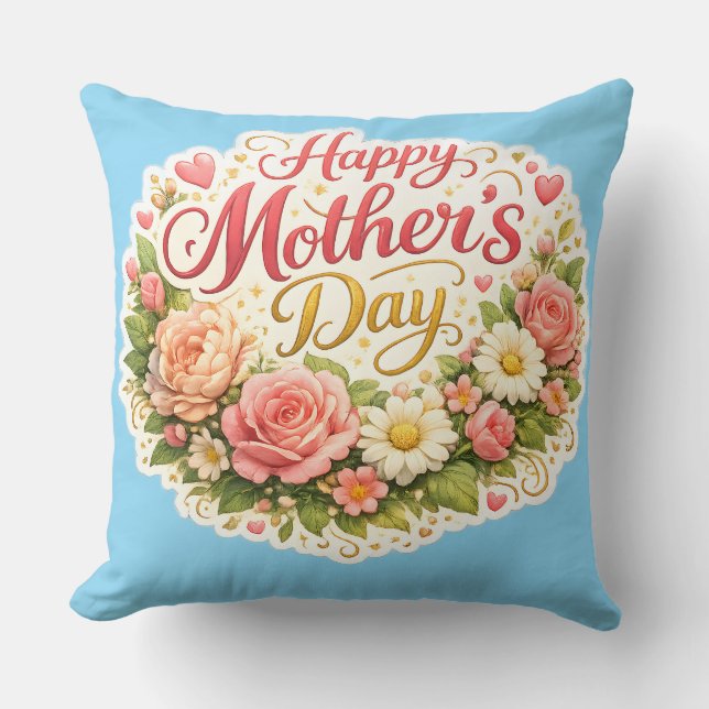 Elegant happy Mother's Day floral wreath Kissen (Vorderseite)
