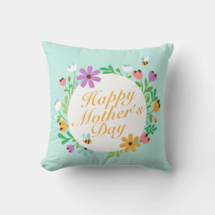 Elegant Happy Mother's Day Floral Wreath Kissen