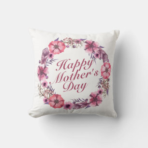 Elegant Happy Mother's Day Floral Wreath Kissen