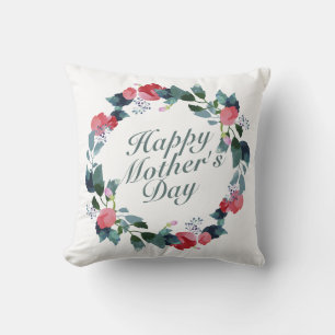 Elegant Happy Mother's Day Floral Wreath Kissen