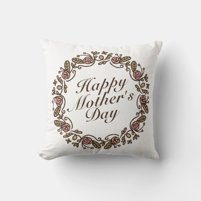 Elegant Happy Mother's Day Floral Wreath | Kissen (Vorderseite)