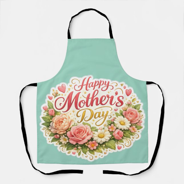 Elegant happy Mother's Day floral wreath kitchen a Schürze (Vorderseite)