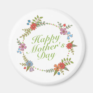 Elegant Happy Mother's Day Floral Wreath Magnet